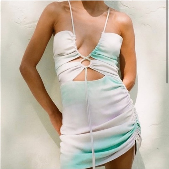 NWT Zara Tie Dye Satin Cut Out Dress - Picture 2 of 16